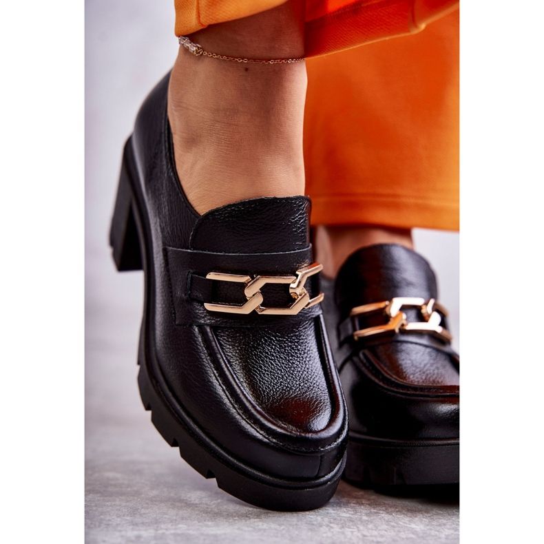 Scarpe con tacco alto Lemar in pelle nera con decorazione dorata nero 1