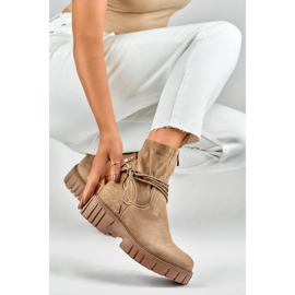 Stivaletti da donna con tomaia stringata elastica, beige DE1127NU 1