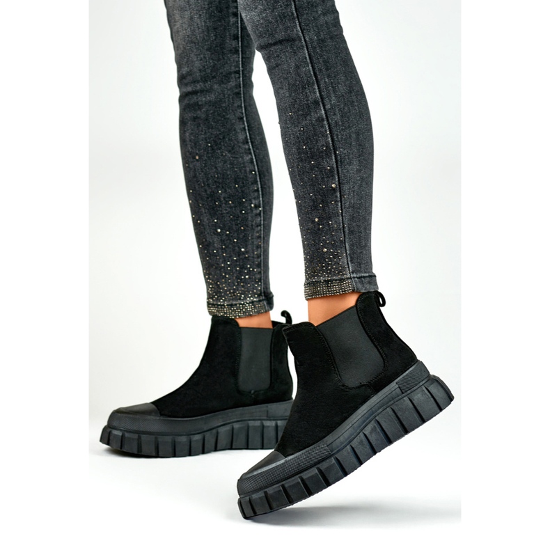 Stivaletti Chelsea da donna stivaletti slip-on in pelle scamosciata neri A1006B nero 1