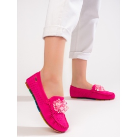 Mocassini donna traforati con cristalli Shelovet rosa 1