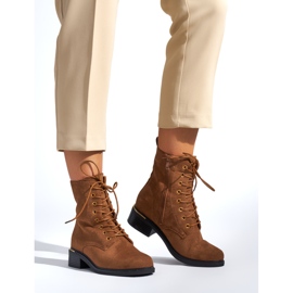 Stivaletti stringati da donna marroni con tacco basso marrone 1