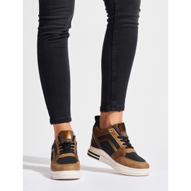Sneakers da donna marroni e nere con zeppa nascosta marrone 1