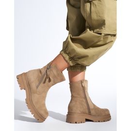 Stivaletti da donna beige scuro con cerniera decorativa 2