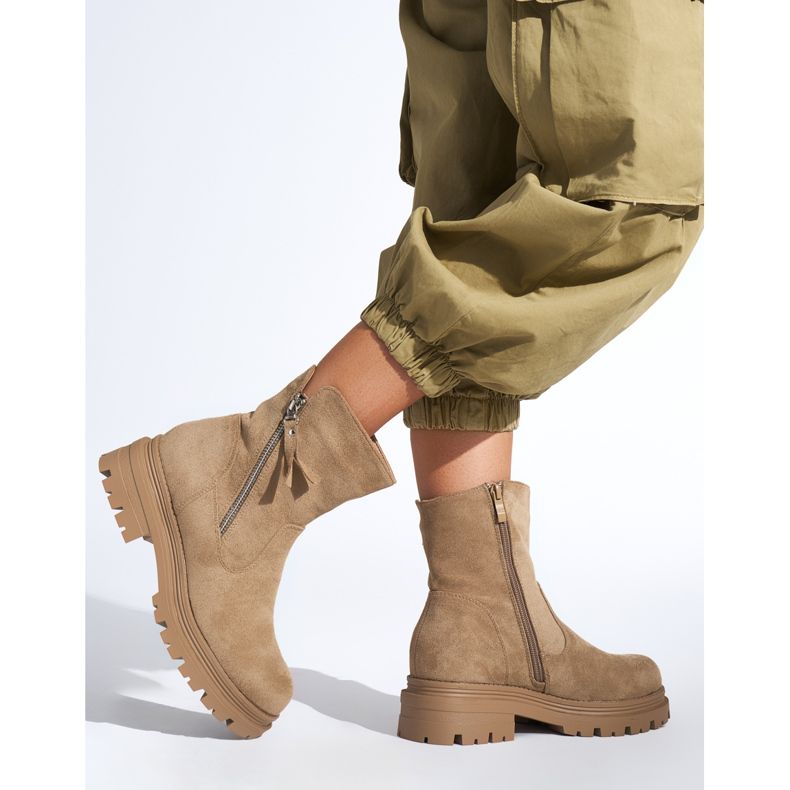 Stivaletti da donna beige scuro con cerniera decorativa 2