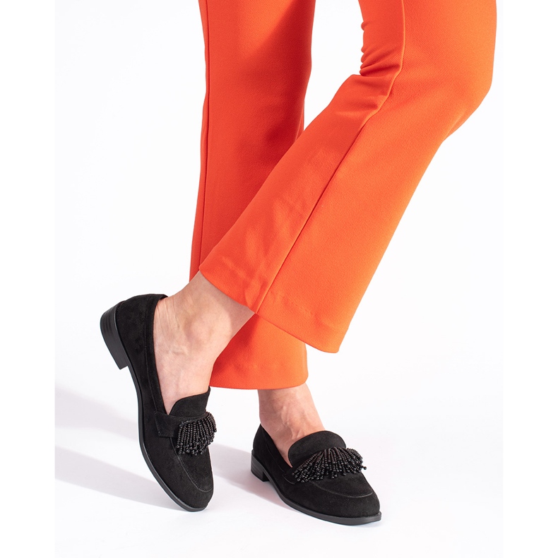 Mocassini da donna in camoscio con perline nero 2