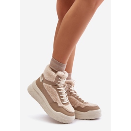 Sneakers da donna con plateau e pelliccia di montone Lee Cooper LCJ-24-47-3146 Beige 1