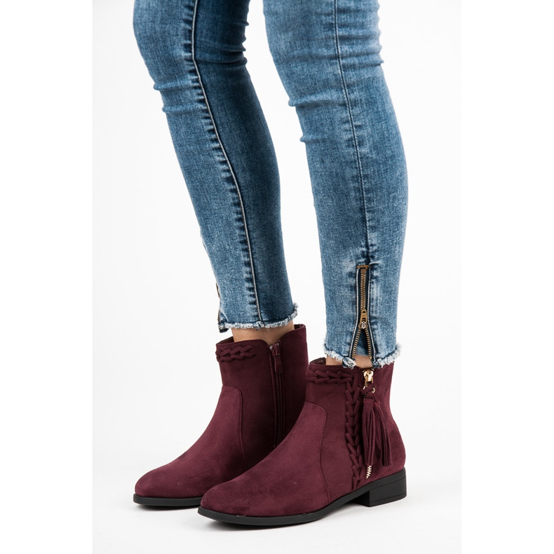 Bello Star Stivali bordeaux con frange rosso 1