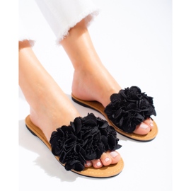 Pantofole nere da donna con fiori Shelovet nero 1