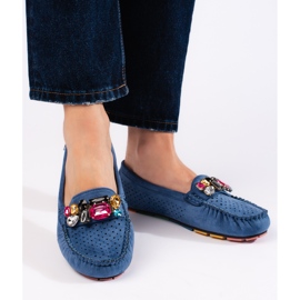 Goodin Mocassini da donna blu traforati con cristalli 1