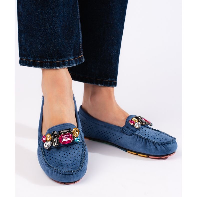 Goodin Mocassini da donna blu traforati con cristalli 1
