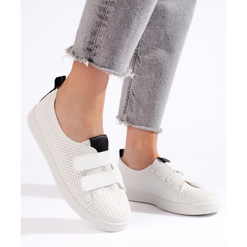 Sneakers bianche da donna con velcro bianca 1