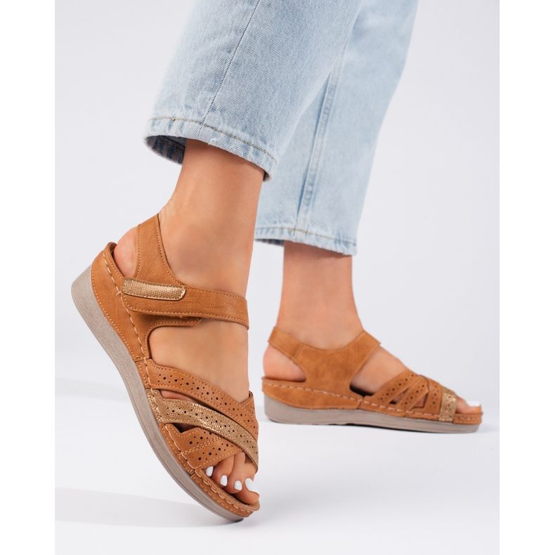 Sandali con velcro marroni da donna marrone 1