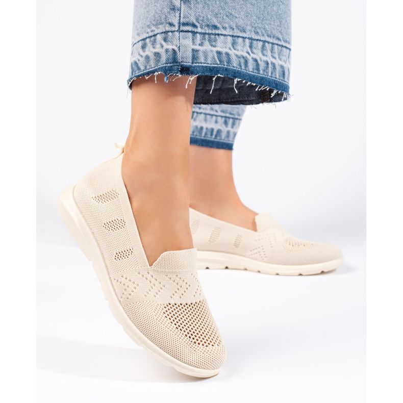 Slip-on da donna in tessuto beige 1