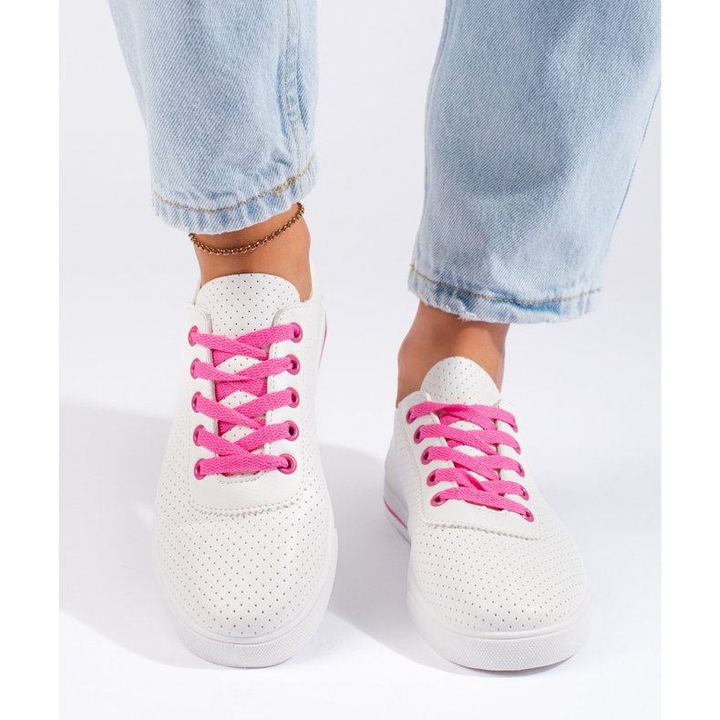 Sneakers da donna bianche con lacci rosa bianca 2
