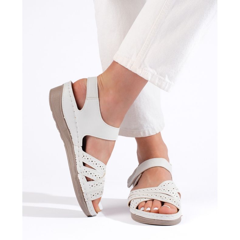 Sandali bianchi con velcro da donna bianca 1