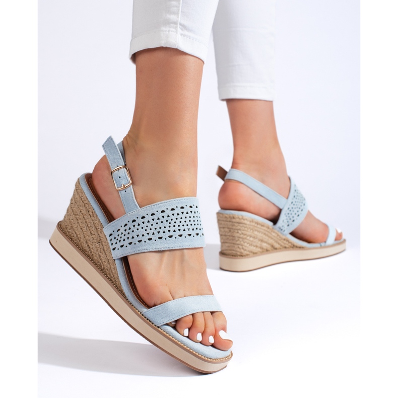 Sandali con zeppa da donna blu 2