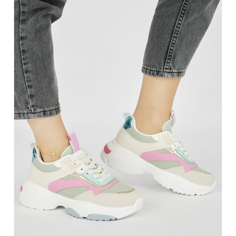 Scarpe sportive da donna con suola spessa verde 1