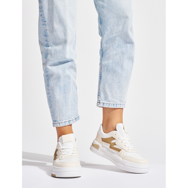 Sneakers con plateau bianche e beige 2