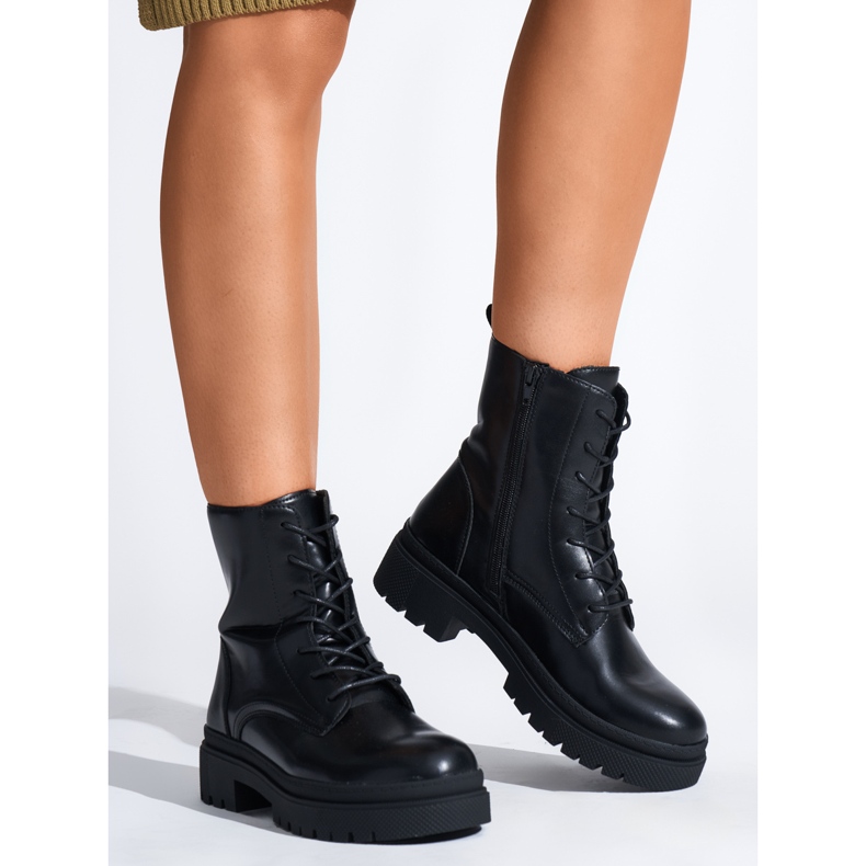 Stivaletti stringati da donna neri nero 2