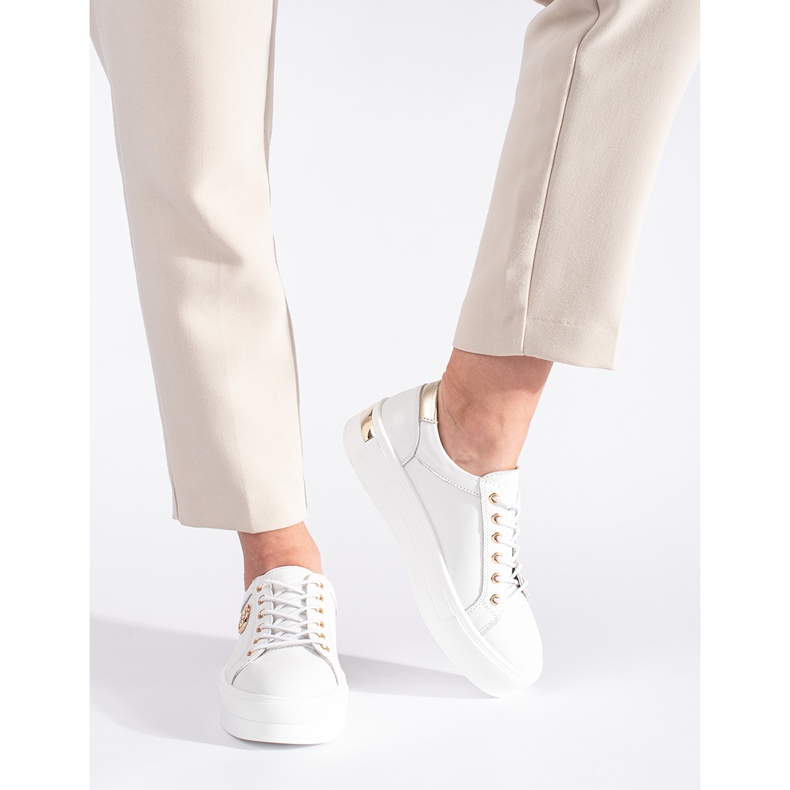 Goodin Sneakers in pelle bianca con suola spessa 2