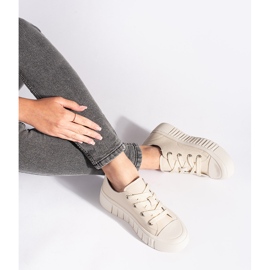Sneakers da donna in pelle beige 1