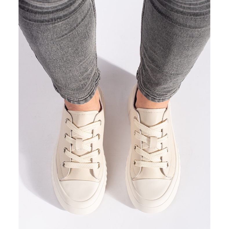 Sneakers da donna in pelle beige 2