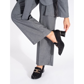 Scarpe da donna in pelle scamosciata con tacco grosso nero 2