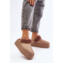 Ciabatte Da Donna Con Plateau E Pelliccia, Linaris Beige Scuro 2