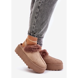 Ciabatte Da Donna Con Plateau E Pelliccia, Linaris Beige Scuro 1