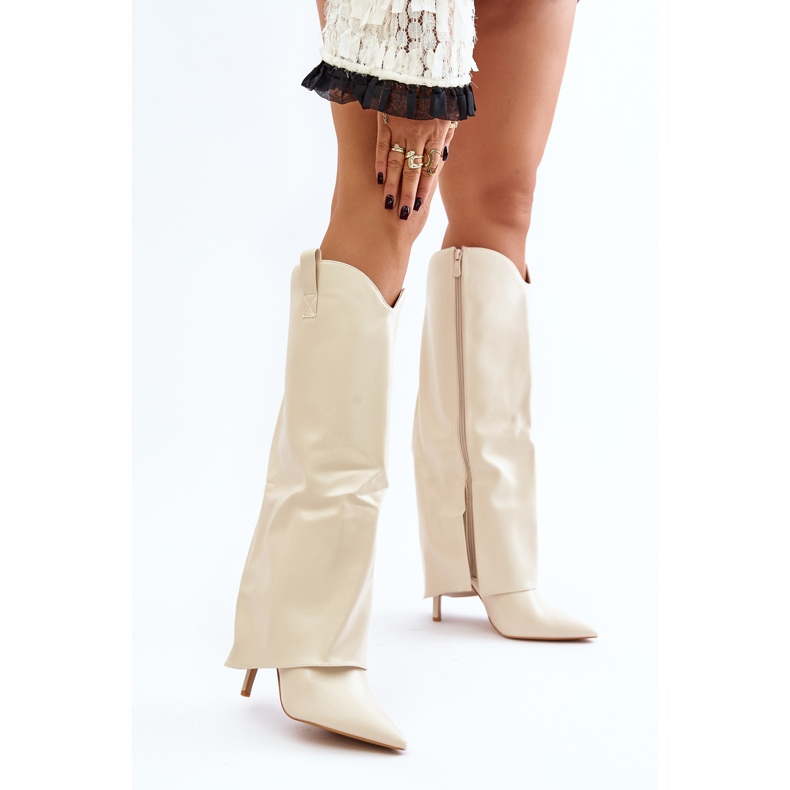 Stivali Bellinna beige chiaro con tacco alto e asta risvoltata 2