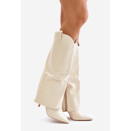Stivali Bellinna beige chiaro con tacco alto e asta risvoltata 1