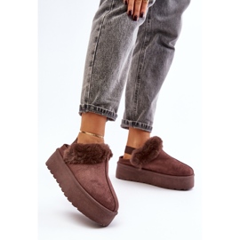 Ciabatte Da Donna Con Plateau E Pelliccia, Linaris Marrone 1