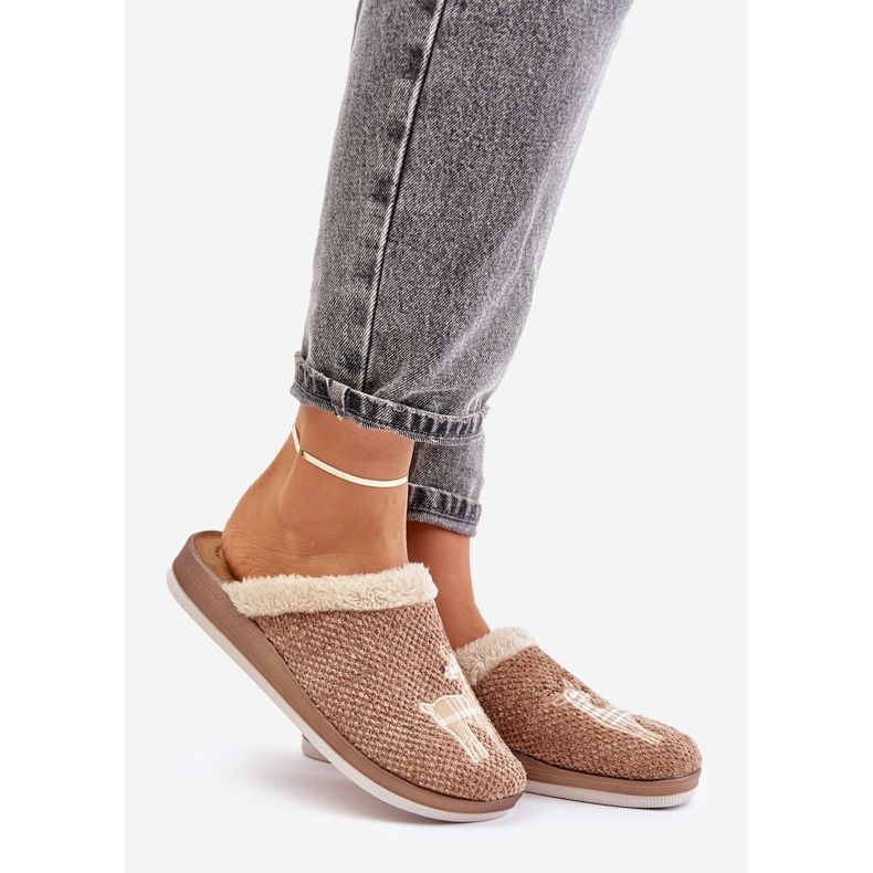 Ciabatte da Donna Con Renna e Pelliccia Inblu CT000034 Beige 1