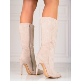 Stivali beige con tacco da donna 1