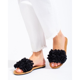 Pantofole nere da donna con fiori Shelovet nero 2
