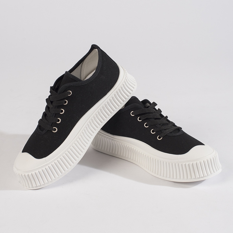 Sneakers platform da donna stringate, nere nero 1