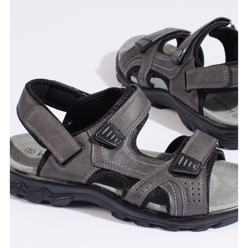 Sandali grigi da uomo con velcro grigio 2