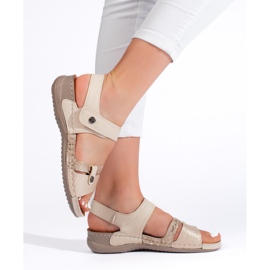 Sandali da donna beige con velcro 2