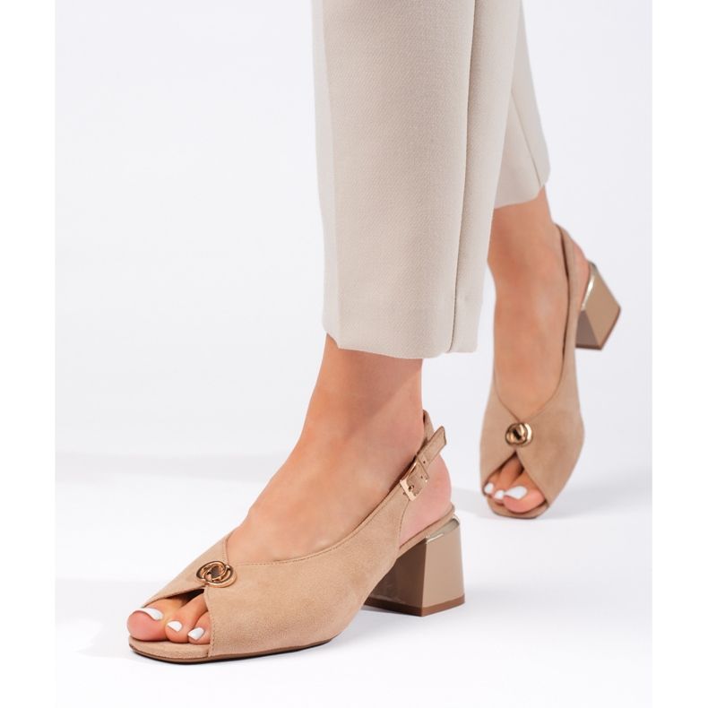 Eleganti sandali a tacco alto in camoscio beige 1