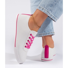 Sneakers da donna bianche con lacci rosa bianco 1