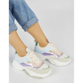 Scarpe sportive da donna multicolori con suola spessa beige 1