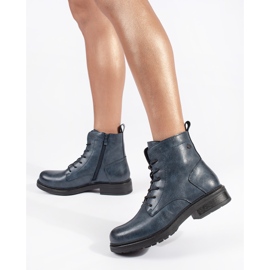 Stivaletti stringati da donna in pelle blu navy by Sergio Leone 1