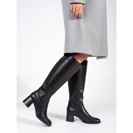 Stivali da donna classici in pelle nera con tacco alto di Sergio Leone nero 1