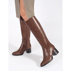 Stivali classici da donna con tacco in pelle marrone di Sergio Leone 1