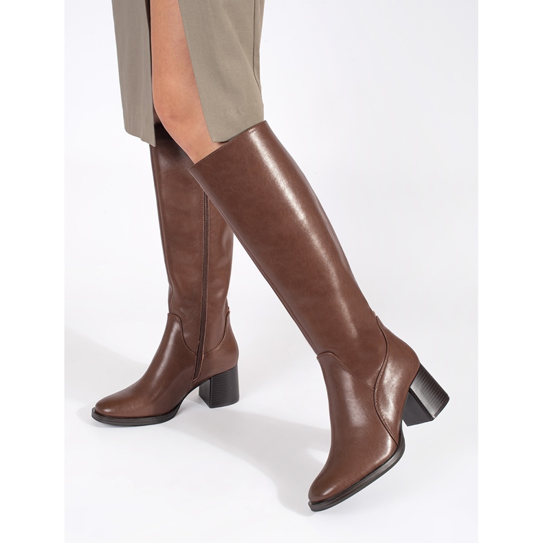 Stivali classici da donna con tacco in pelle marrone di Sergio Leone 1