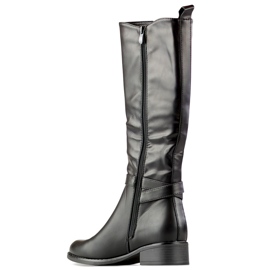 Stivali neri al ginocchio da donna realizzati in ecopelle, tomaia elastica nero 1