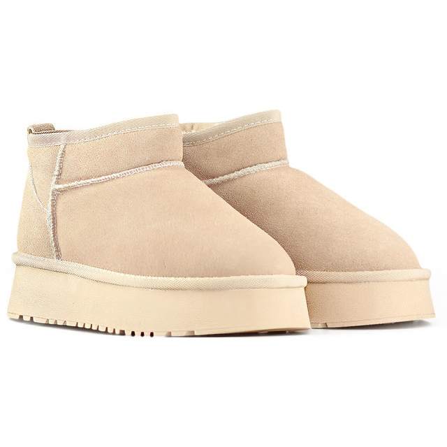 Stivali da neve da donna in pelle beige, stivali invernali beige realizzati in pelle naturale 1