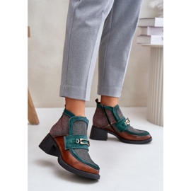 Stivali da donna in pelle con tacco grosso con decorazione Maciejka 06747-29 Marrone-Verde 2