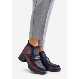Stivali da donna in pelle con tacco massiccio con decorazione Maciejka 06747-23 Borgogna-Blu navy rosso 1