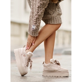 Sneakers Velarisea da donna beige con plateau e fodera in pelliccia 2
